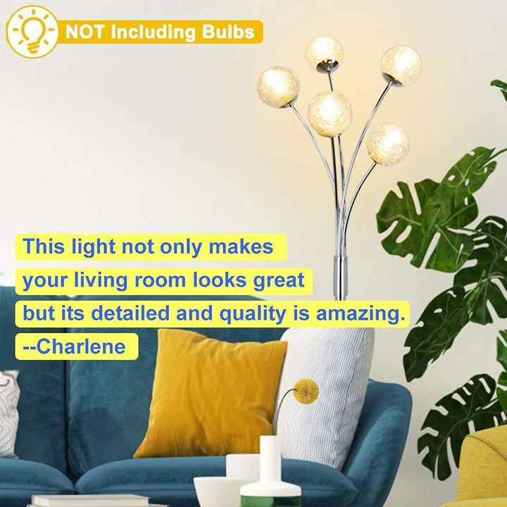 Depuley Modern Globe LED Floor Lamps for Living Room-DLLT Standing Lamps with 5 Lights for Bedroom, Tall Pole Tree Accent Lighting for Mid Century, Contemporary Home, Glass Shade Silver - WSFLL001 9 | Depuley
