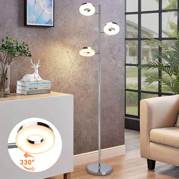 Dinglilighting DLLT Modern 3-Light LED Floor Lamp, Indoor Standing Light with Adjustable Head, Contemporary Tall Pole Tree Corner Lamp, Craft