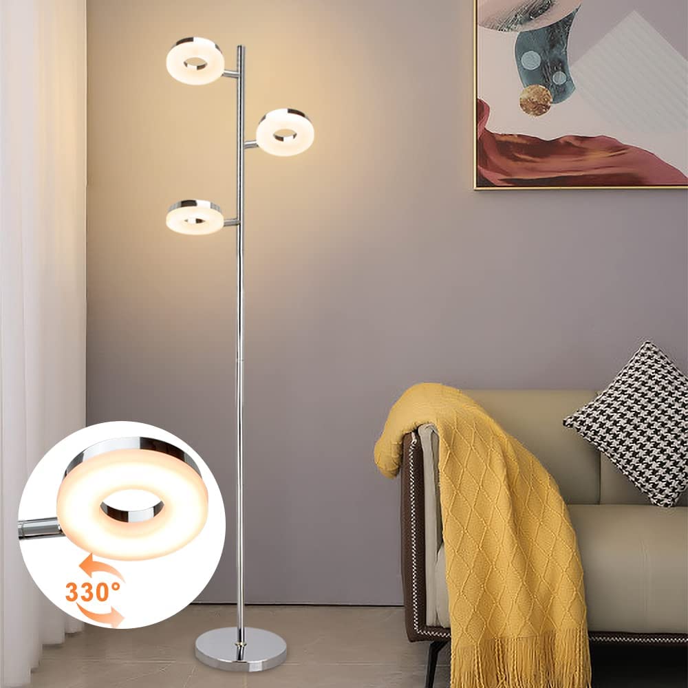 DLLT Modern LED Floor Lamp, Eye Care Corner Reading Standing Lamps Rotatable Floor Light, Trunk-Shaped Chrome Stable Lamp Base Standing Light for Living Room, Bedroom, Office (Bulb Included) - WS-MPF2-12B 1 | Depuley