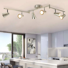 DLLT Modern LED Track Lighting Kit-6 Lights Adjustable Decorative Track Light Fixture, 6 Way Flush Mount Ceiling or Wall Spotlight for Kitchen, Dining Room, Hallway, Bedroom, Warm Light, Silver - WSSD02-18B 1 | Depuley