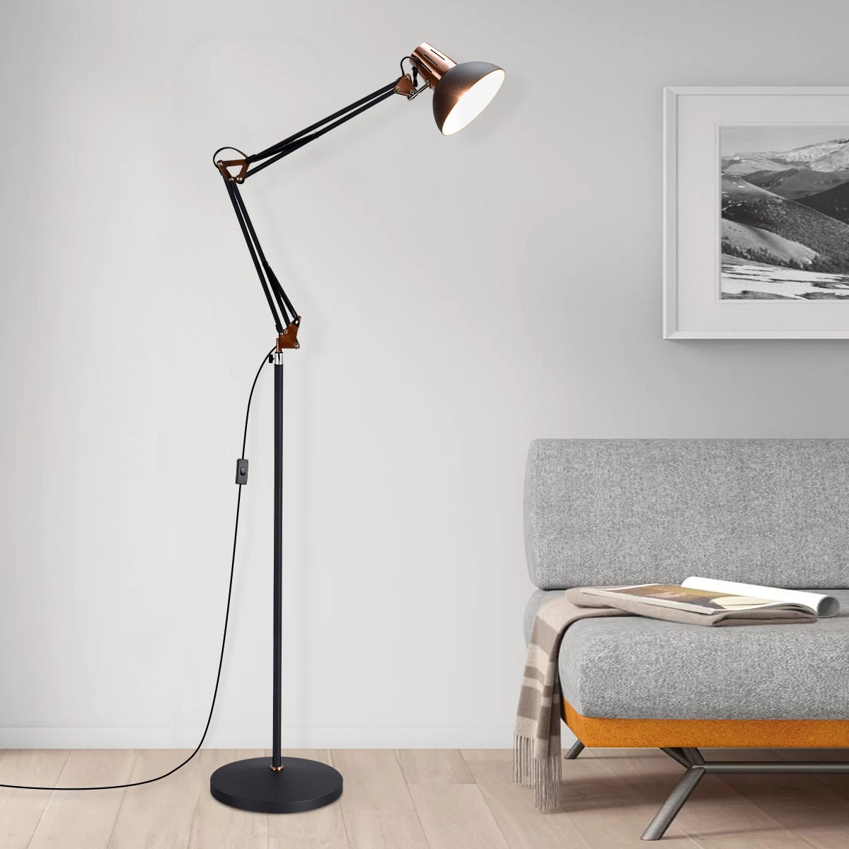 DLLT Modern Metal Floor Lamp, Flexible Swing Arms Reading