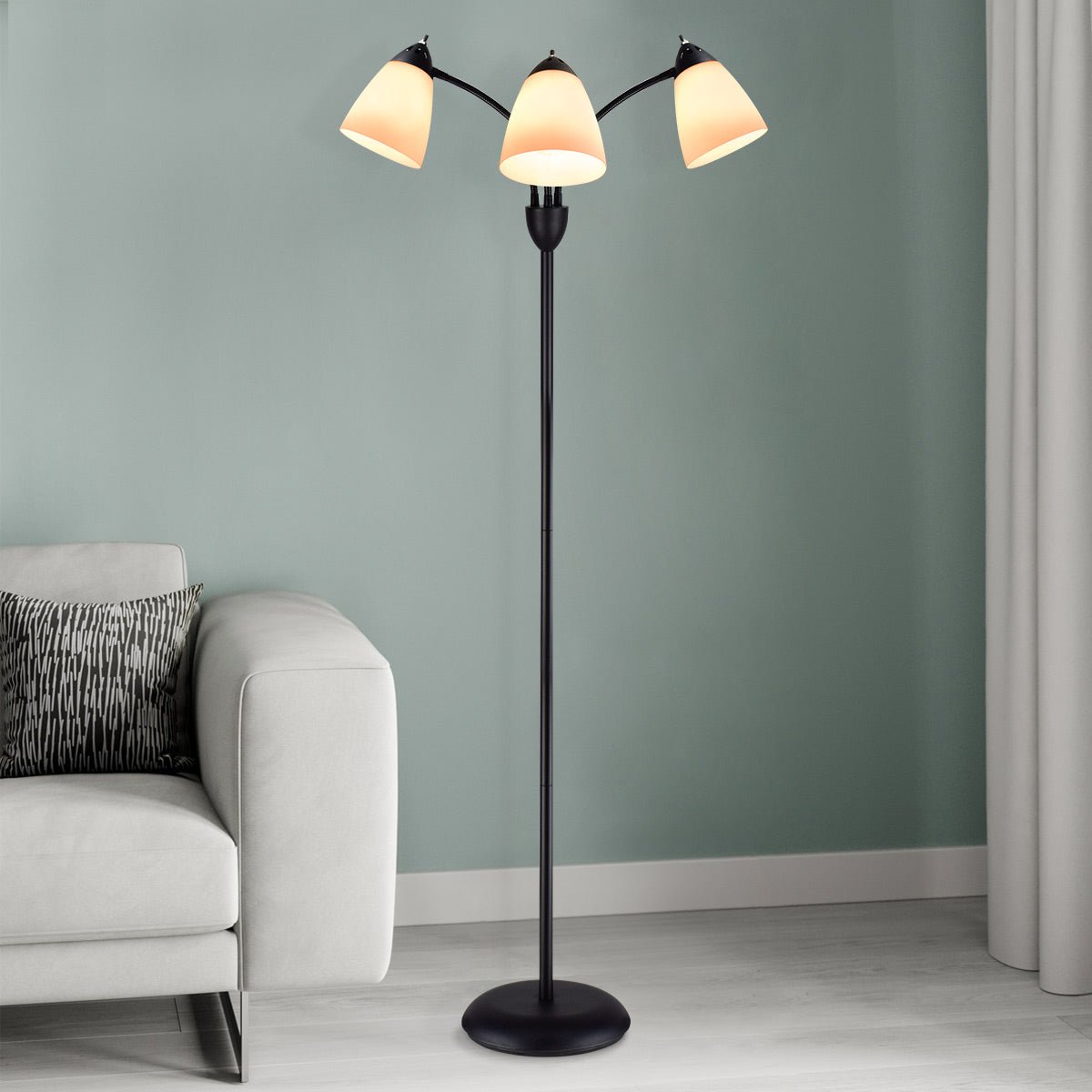 Depuley Modern Reading Floor Lamp, 3-Light with Adjustable Flexible Gooseneck Tree Standing Lamp for Living Room, Bedroom, Study Room, Office -Black Metal White Shades - WSFLL003 1 | Depuley