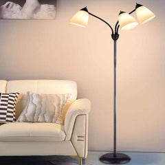 Depuley Modern Reading Floor Lamp, 3-Light with Adjustable Flexible Gooseneck Tree Standing Lamp for Living Room, Bedroom, Study Room, Office -Black Metal White Shades - WSFLL003 2 | Depuley