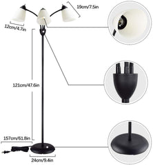 Depuley Modern Reading Floor Lamp, 3-Light with Adjustable Flexible Gooseneck Tree Standing Lamp for Living Room, Bedroom, Study Room, Office -Black Metal White Shades - WSFLL003 3 | Depuley