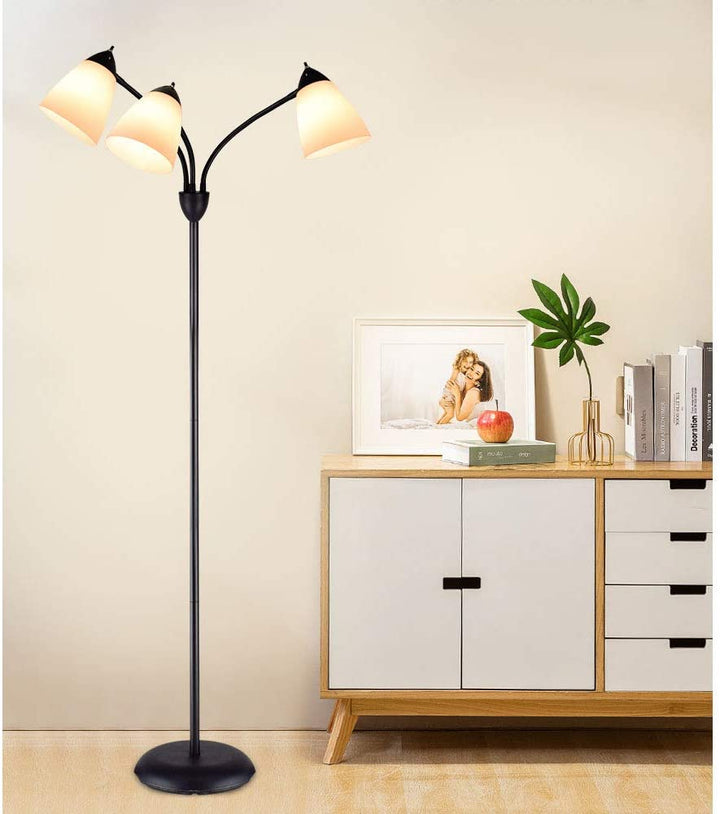 Depuley Modern Reading Floor Lamp, 3-Light with Adjustable Flexible Gooseneck Tree Standing Lamp for Living Room, Bedroom, Study Room, Office -Black Metal White Shades - WSFLL003 6 | Depuley