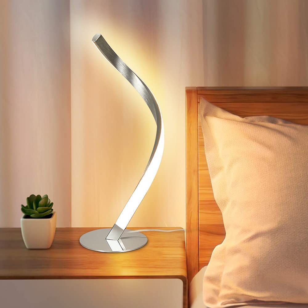 Depuley Modern Spiral LED Table Lamp, Small Unique Nightstand Desk Lamp with 3000K Warm White Lighting, Minimalist Friendship Bedside Lamp of Stainless Steel - WS-MPT10-5B 1 | Depuley
