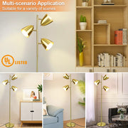 DLLT Modern Standing Lamp for Living Room, Bedroom, Bright Torchiere Metal 3-Light Tall Tree Floor Lamp, Adjustable LED Reading Floor Light, Pole Stand Light for Office,Study Room, Gold, 3 Bulbs Included - WSFLL009-G 9 | Depuley