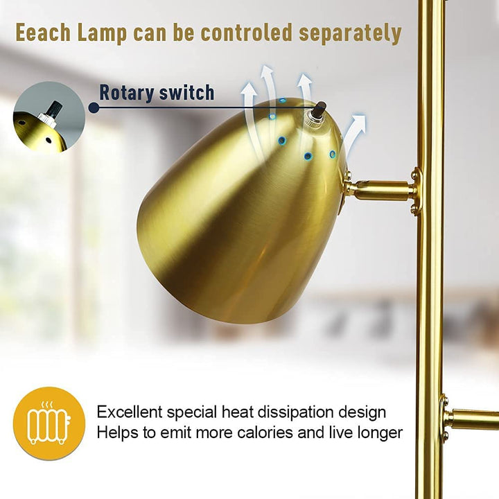 DLLT Modern Standing Lamp for Living Room, Bedroom, Bright Torchiere Metal 3-Light Tall Tree Floor Lamp, Adjustable LED Reading Floor Light, Pole Stand Light for Office,Study Room, Gold, 3 Bulbs Included - WSFLL009-G 7 | Depuley