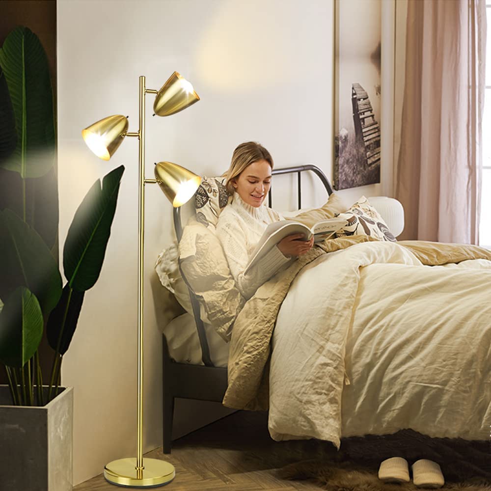 DLLT Modern Standing Lamp for Living Room Bedroom Bright Torchiere Metal 3 Light Tall Tree Floor Lamp Adjustable LED Reading Floor Light Pole Stan