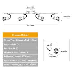 Depuley Modern Track Lighting Kit, 4-Light Directional Track Lights , Foldable, Swing Arms - WSSD06-12A 4 | Depuley