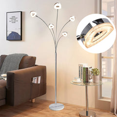 DLLT Rotatable Head Arc Floor Lamps 3000k LED Warm White, 5*4W Modern Dimmable Reading Standing Lamp, Eye Protection Standard Pole Light with Crystal LED Beads, Floor Light for Living Room, Bedroom, Bedside, Office, 3 Brightness Levels - WS-MPF2-20B 2 | Depuley