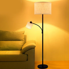 DLLT Rustic Living Room Modern Tall Pole Floor Lamp, 2-Head "Mother and Child" Floor Lamp Adjustable Reading Light for Contemporary Mid-Century Bedroom, Study Room, Fabric Drum Shade, 3000k Warm White, Eye-Care (Bulbs Included) - PY-F1031B 3 | Depuley