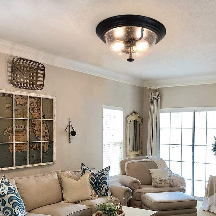 DLLT Seeded Glass Ceiling Light, 13 Inch 2-Light Farmhouse Semi Flush Mount Lighting Fixture, Round Downlight with Bubbled Glass Shade for Entryway, Hallway, Bedroom, Porch, Kitchen, Living Room - WSCL39-B2 10 | Depuley