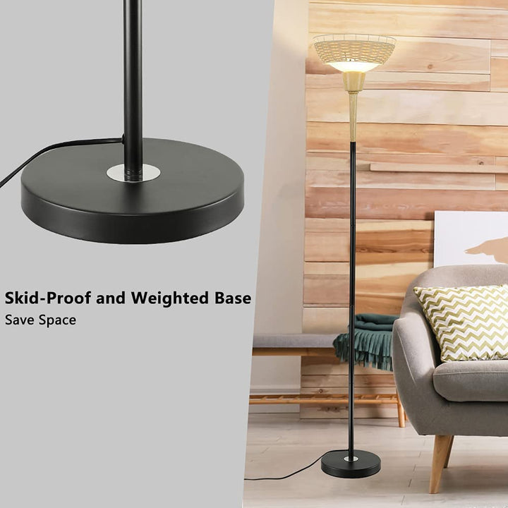 Depuley Sky LED Torchiere Standing Floor Lamp, Modern 69 inch Tall Pole Light with Rattan and Glass Shade, Uplight Lamps Lighting for Living Room Bedroom Office, 9W 3000K - WS-MNF39-60B 6 | Depuley