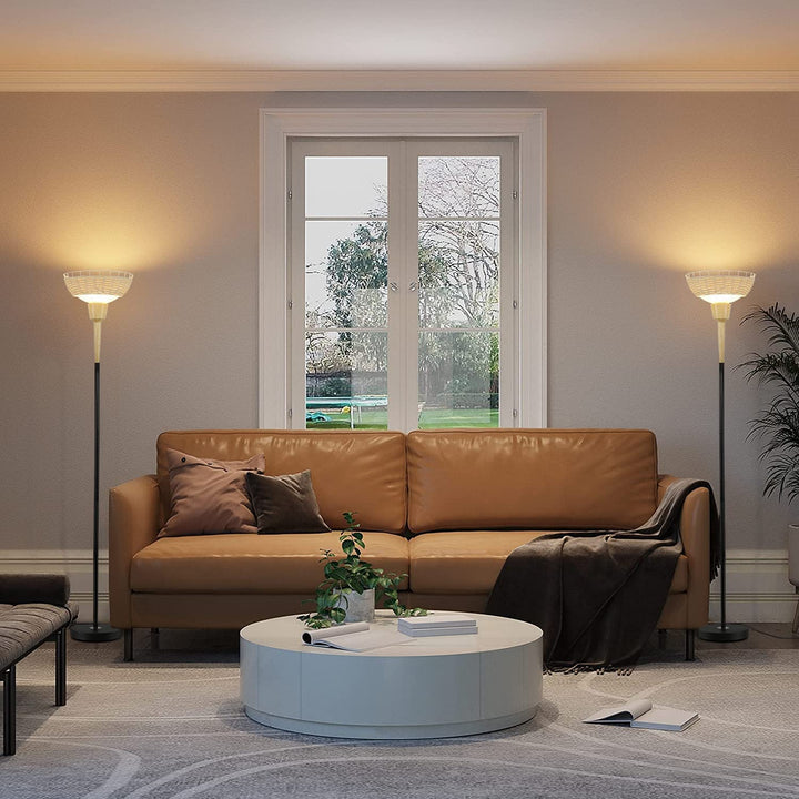 Depuley Sky LED Torchiere Standing Floor Lamp, Modern 69 inch Tall Pole Light with Rattan and Glass Shade, Uplight Lamps Lighting for Living Room Bedroom Office, 9W 3000K - WS-MNF39-60B 8 | Depuley