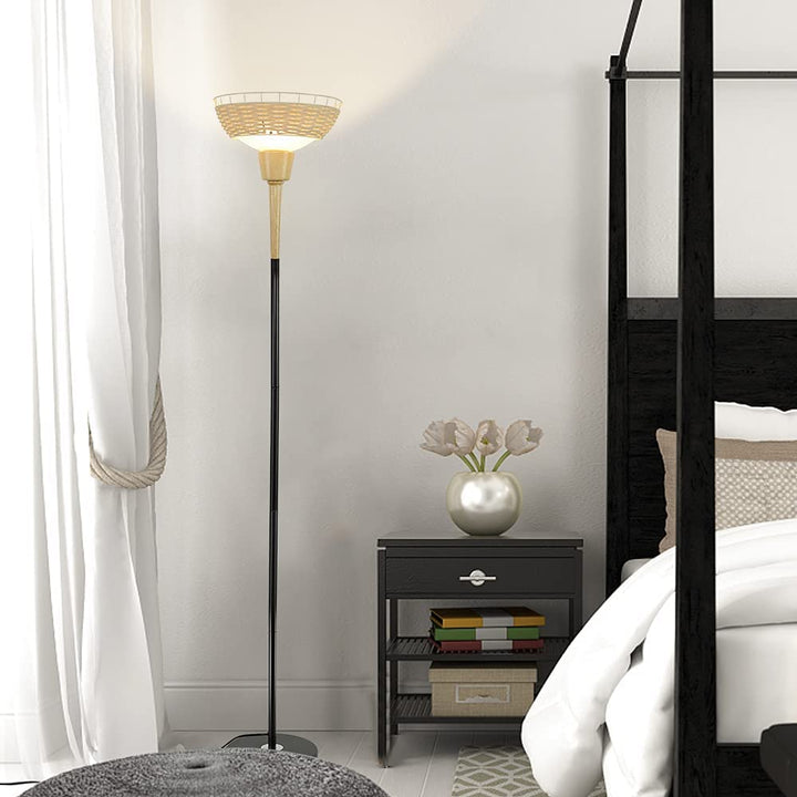 Depuley Sky LED Torchiere Standing Floor Lamp, Modern 69 inch Tall Pole Light with Rattan and Glass Shade, Uplight Lamps Lighting for Living Room Bedroom Office, 9W 3000K - WS-MNF39-60B 7 | Depuley