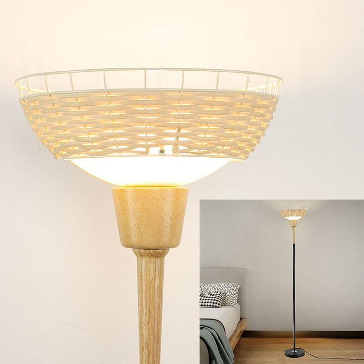 Depuley Sky LED Torchiere Standing Floor Lamp, Modern 69 inch Tall Pole Light with Rattan and Glass Shade, Uplight Lamps Lighting for Living Room Bedroom Office, 9W 3000K - WS-MNF39-60B 2 | Depuley