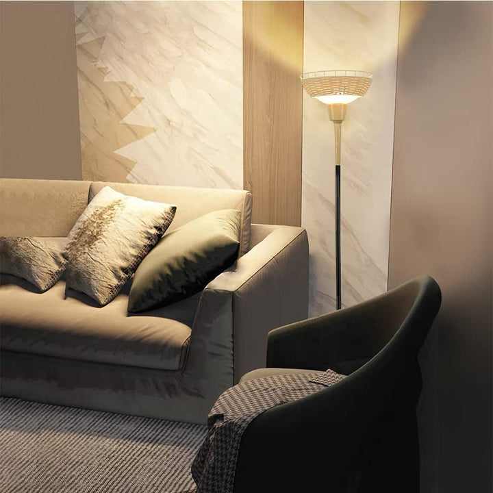 Depuley Sky LED Torchiere Standing Floor Lamp, Modern 69 inch Tall Pole Light with Rattan and Glass Shade, Uplight Lamps Lighting for Living Room Bedroom Office, 9W 3000K - WS-MNF39-60B 3 | Depuley