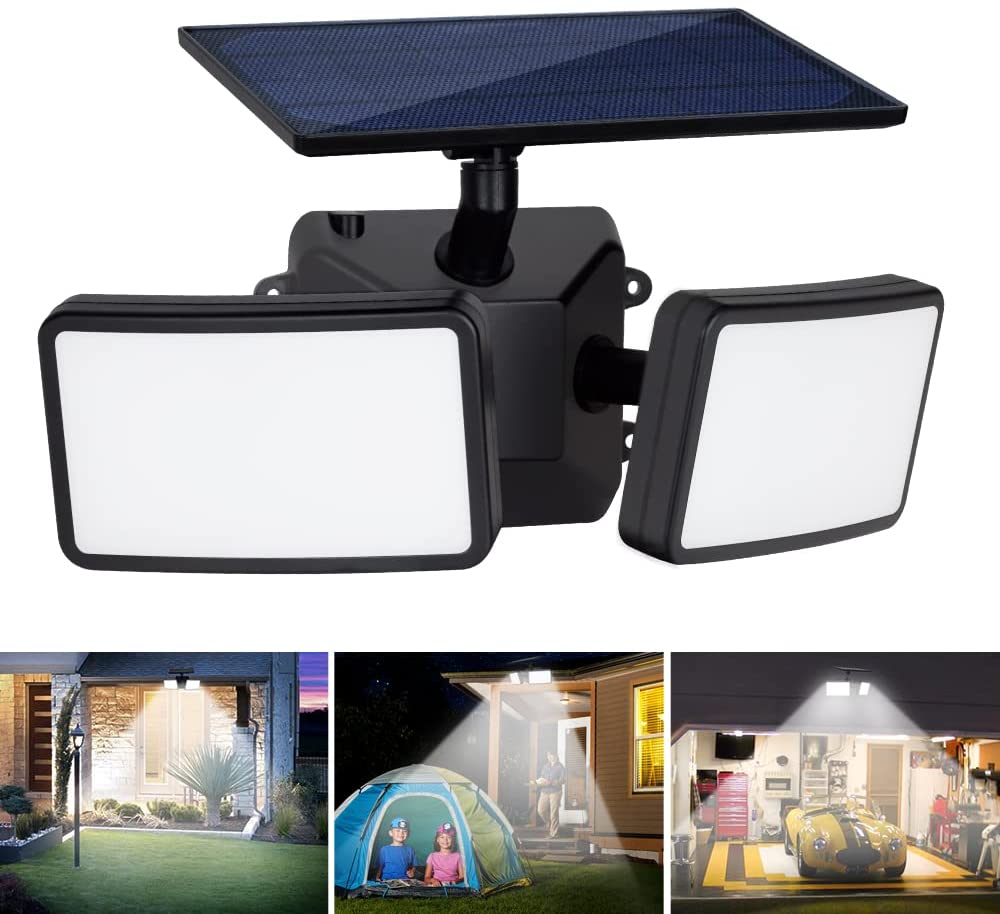 Depuley Solar Light Outdoor IP65 Waterproof LED Spotlight with Motion Sensor Swivelling 2 Heads Wireless 2 Modes Flood Light Outdoor Spotlight Black for Backyard Garage Entrance Garage Vegetable Garden - WSSL06-A-B 2 | Depuley