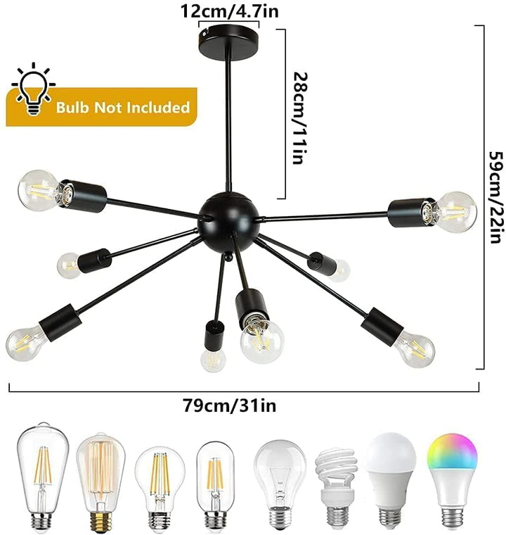 Depuley Sputnik Chandelier 8 Lights, Starburst Black Modern Ceiling Light Fixtures, Mid Century Vintage Hanging Semi Flush Mount Pendant Lamp - WSCDD31-B8 3 | Depuley
