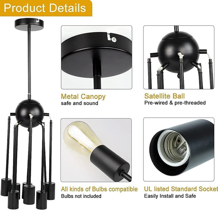 Depuley Sputnik Chandelier 8 Lights, Starburst Black Modern Ceiling Light Fixtures, Mid Century Vintage Hanging Semi Flush Mount Pendant Lamp - WSCDD31-B8 2 | Depuley