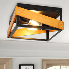 Depuley Square Ceiling Light Fixture, 2-Light with Metal and Wood Frame, E26 Base - WS-FNC31-60B 1 | Depuley