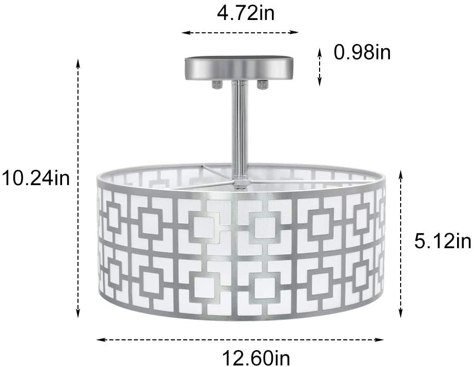 DLLT Stylish Semi Flush Mount Ceiling Lights, Iron Round Drum Cover Pendant lamp, Chandelier Lighting with 3 Bulb Socket in Chrome Finish for Bedroom Hallway Kitchen Entry Foyer Living Dining Room - WSCL30-S 4 | Depuley