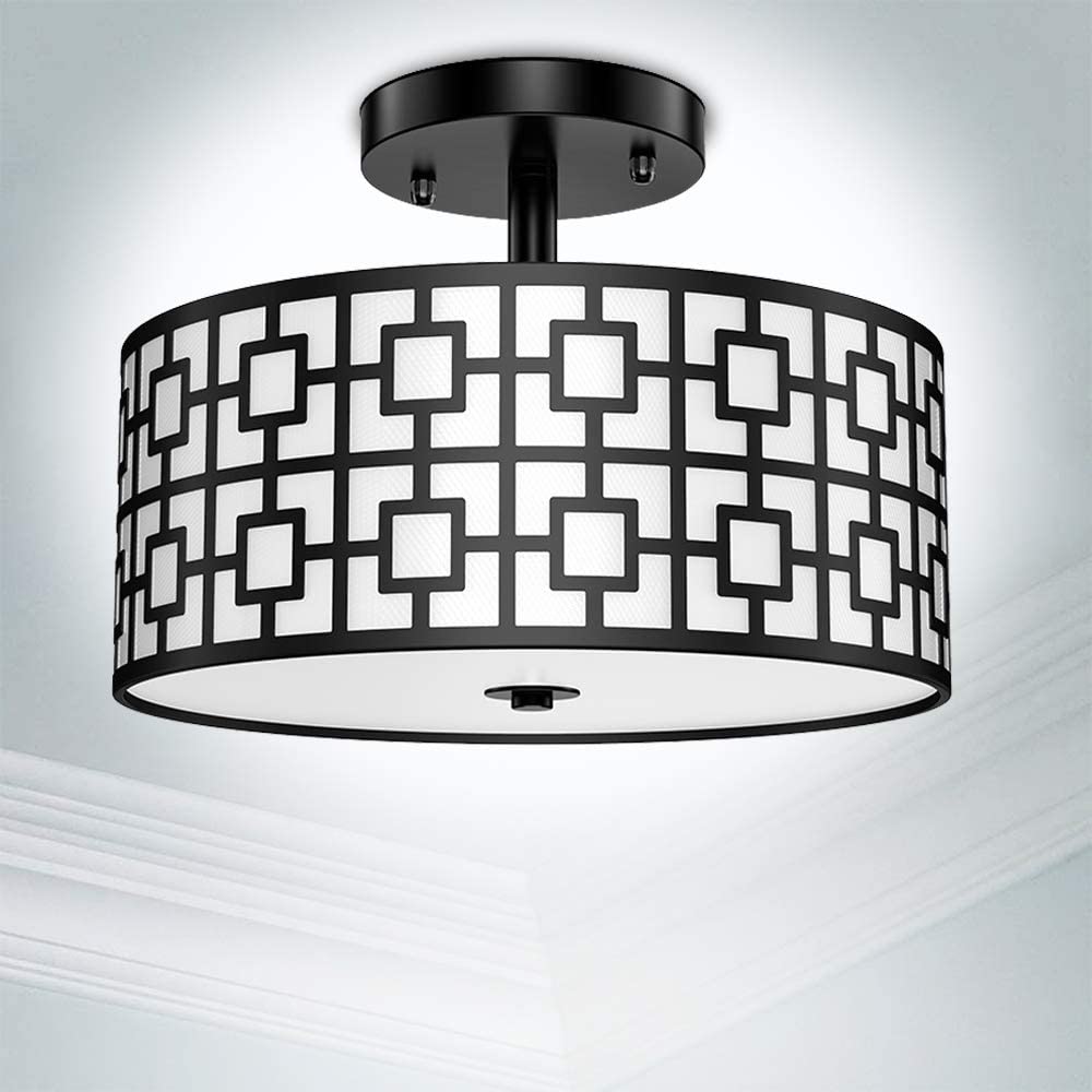 DLLT Stylish Semi Flush Mount Ceiling Lights, Iron Round Drum Cover Pendant lamp, Chandelier Lighting with 3 Bulb Socket in Chrome Finish for Bedroom Hallway Kitchen Entry Foyer Living Dining Room - B07WDTPTRV 18 | Depuley
