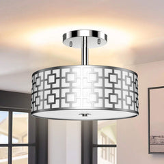 DLLT Stylish Semi Flush Mount Ceiling Lights, Iron Round Drum Cover Pendant lamp, Chandelier Lighting with 3 Bulb Socket in Chrome Finish for Bedroom Hallway Kitchen Entry Foyer Living Dining Room - WSCL30-S 1 | Depuley