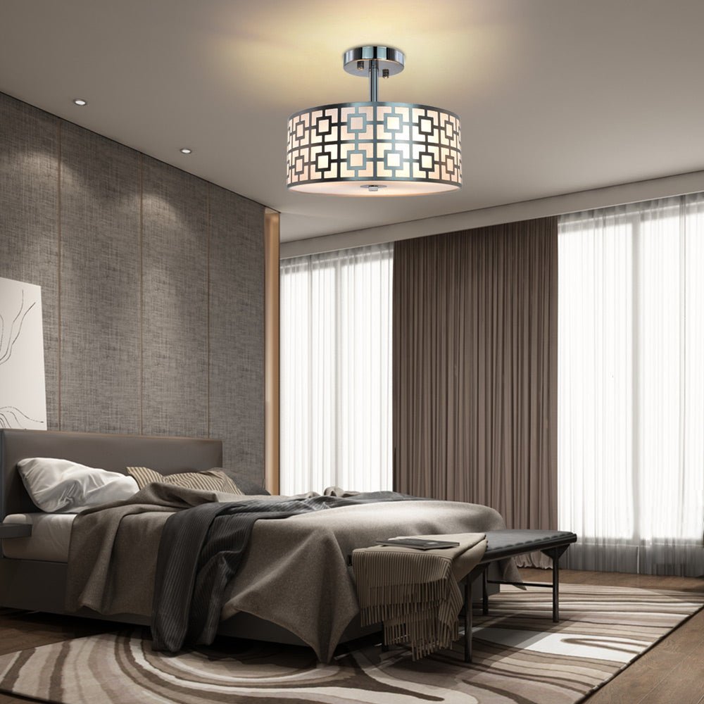 DLLT Stylish Semi Flush Mount Ceiling Lights, Iron Round Drum Cover Pendant lamp, Chandelier Lighting with 3 Bulb Socket in Chrome Finish for Bedroom Hallway Kitchen Entry Foyer Living Dining Room - WSCL30-S 9 | Depuley