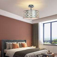 DLLT Stylish Semi Flush Mount Ceiling Lights, Iron Round Drum Cover Pendant lamp, Chandelier Lighting with 3 Bulb Socket in Chrome Finish for Bedroom Hallway Kitchen Entry Foyer Living Dining Room - WSCL30-S 3 | Depuley
