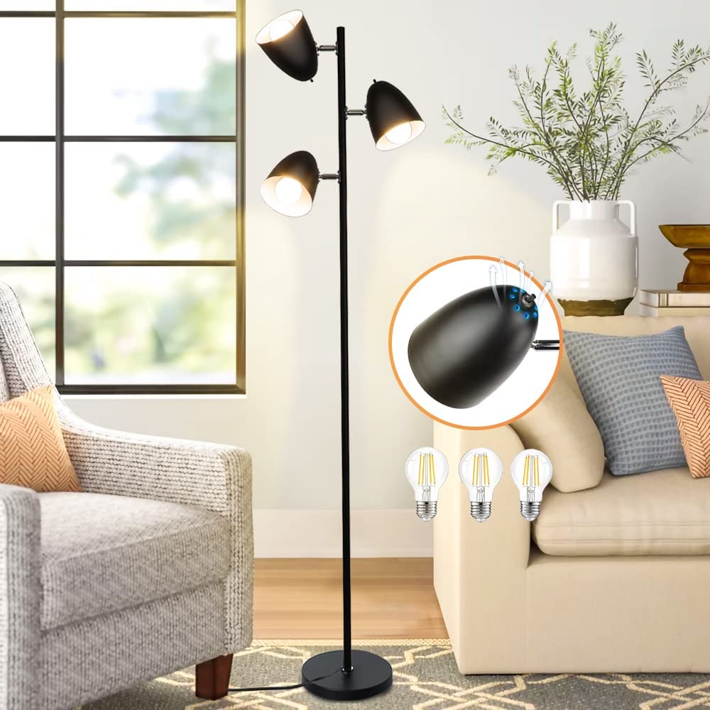 Depuley Tree Floor Lamp, 3-Light Industrial Standing Lamp, Modern Reading Floor Lamp with Adjustable Metal Heads, Black Pole Tall Floor Light for Living Room Bedroom Office, E26 Base (LED Bulbs Included) - WSFLL009-B 1 | Depuley