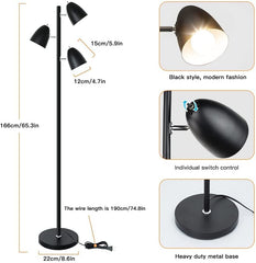 Depuley Tree Floor Lamp, 3-Light Industrial Standing Lamp, Modern Reading Floor Lamp with Adjustable Metal Heads, Black Pole Tall Floor Light for Living Room Bedroom Office, E26 Base (LED Bulbs Included) - WSFLL009-B 3 | Depuley