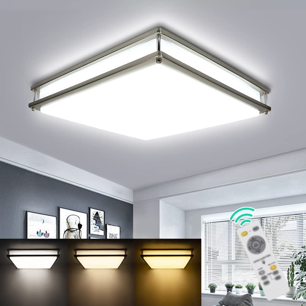 DLLT Upgraded 48W Dimmable LED Flush Mount Light, Modern 18 Inch Square Ceiling Lighting Fixture with Remote and Memory Function for Bedroom/Living Room/Dining Room, 3000K/4000K/6000K Color Changeable - WS-FPC25-48C 1 | Depuley