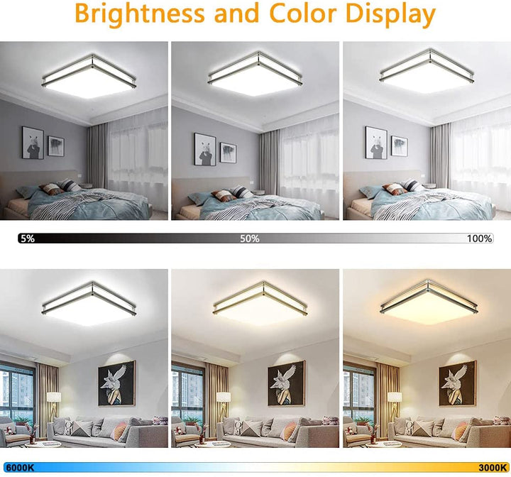 DLLT Upgraded 48W Dimmable LED Flush Mount Light, Modern 18 Inch Square Ceiling Lighting Fixture with Remote and Memory Function for Bedroom/Living Room/Dining Room, 3000K/4000K/6000K Color Changeable - WS-FPC25-48C 6 | Depuley