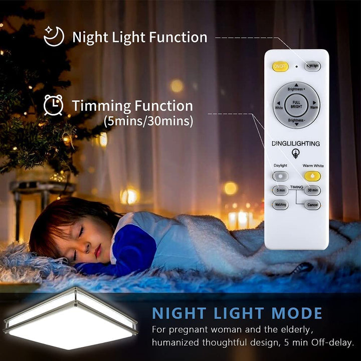 DLLT Upgraded 48W Dimmable LED Flush Mount Light, Modern 18 Inch Square Ceiling Lighting Fixture with Remote and Memory Function for Bedroom/Living Room/Dining Room, 3000K/4000K/6000K Color Changeable - WS-FPC25-48C 10 | Depuley