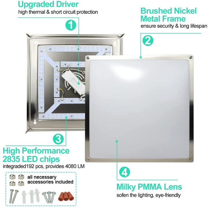 DLLT Upgraded 48W Dimmable LED Flush Mount Light, Modern 18 Inch Square Ceiling Lighting Fixture with Remote and Memory Function for Bedroom/Living Room/Dining Room, 3000K/4000K/6000K Color Changeable - WS-FPC25-48C 4 | Depuley