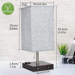Depuley USB Table Lamp for Bedroom, Minimalist Nightstand Table Lamp with Dual USB Ports, Bedside Desk Lamps with Grey Fabric Shade Side Lamps for Living Room, Office, Kids Room, Study (Bulbs Included) - WSTL11-SQ-2 3 | Depuley