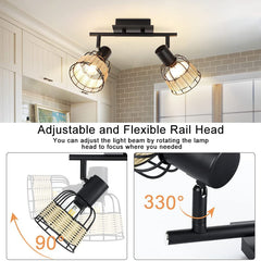 Depuley 2 Way Spotlight Ceiling with Swiveling Spots Heads, Ceiling Light Hollow Design,Iron Rattan Lampshade, Spot Lights for Kitchen, Living Room, Bedroom,Black - WS-FNG49-40B 5 | Depuley
