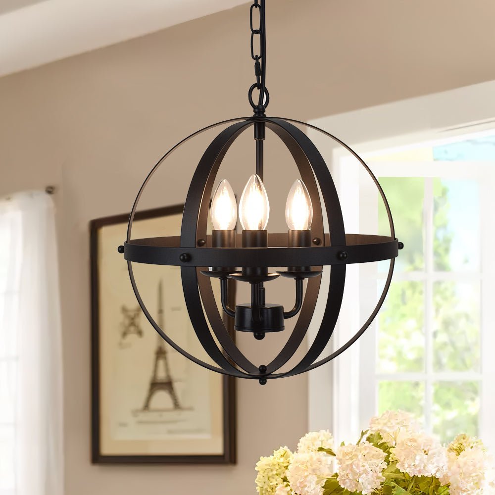 Depuley Vintage 3 Light Pendant Hanging Light Flush Mount Ceiling Chandelier Lamp with Metal Spherical Shade for Kitchen Dining Room Living Room H