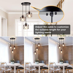 DLLT Vintage Pendant Light, Adjustable Mini Hanging Pendant Lights Fixture with 3-Light Cage Shade, Flush Mount Ceiling Swag Lighting - WSCL36-B 2 | Depuley