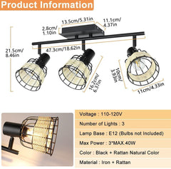 Depuley Vintage Track Ceiling Spotlight, 3-Head Bamboo LED Track Lighting Kit, Industrial Track Lamp - WS-FNG50-40B 2 | Depuley