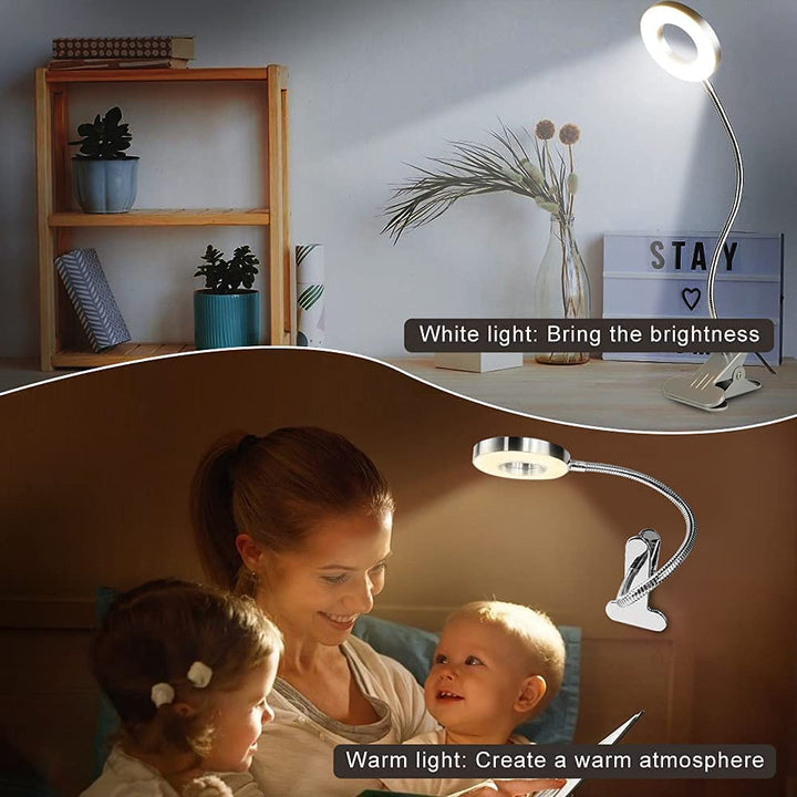 Depuley W-LITE 6W LED USB Clip on Reading Light, 2-Light Color Desk Lamp with Clamp for Bed Kids Book Piano Headboard, Eye Protection, Book Light Warm & Cool Light Colors, Adapter Included - WSTL01-6C-B 18 | Depuley