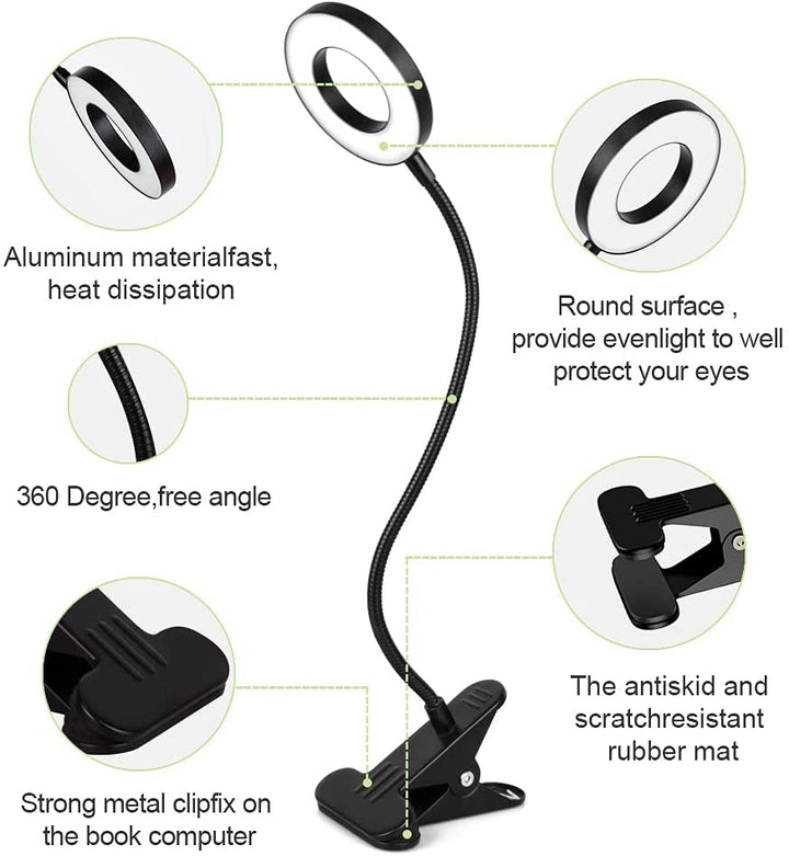 Depuley W-LITE 6W LED USB Clip on Reading Light, 2-Light Color Desk Lamp with Clamp for Bed Kids Book Piano Headboard, Eye Protection, Book Light Warm & Cool Light Colors, Adapter Included - WSTL01-6C-B 5 | Depuley