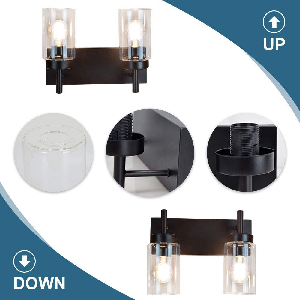 Depuley Wall Vanity Light Fixture, Farmhouse Bathroom Lighting, 2-Light Metal Wall Mount Lamp with Glass Shade - WSWL001-B2 4 | Depuley