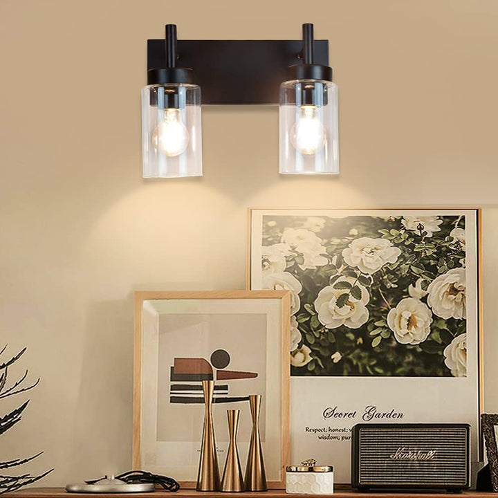 Depuley Wall Vanity Light Fixture, Farmhouse Bathroom Lighting, 2-Light Metal Wall Mount Lamp with Glass Shade - WSWL001-B2 2 | Depuley