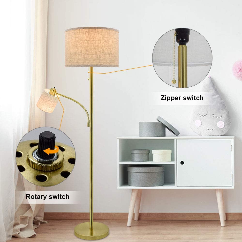 DLLT Rustic Floor Lamps for Living Room Modern Tall Pole Light with Adjustable Reading Light Vintage Standing Lamp for Contemporary Mid Century Bedr