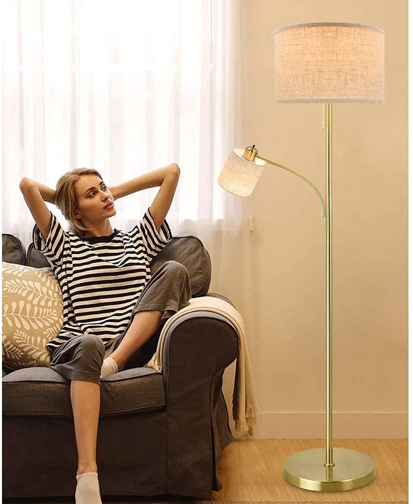 DLLT Rustic Floor Lamps for Living Room Modern Tall Pole Light with Adjustable Reading Light Vintage Standing Lamp for Contemporary Mid Century Bedr