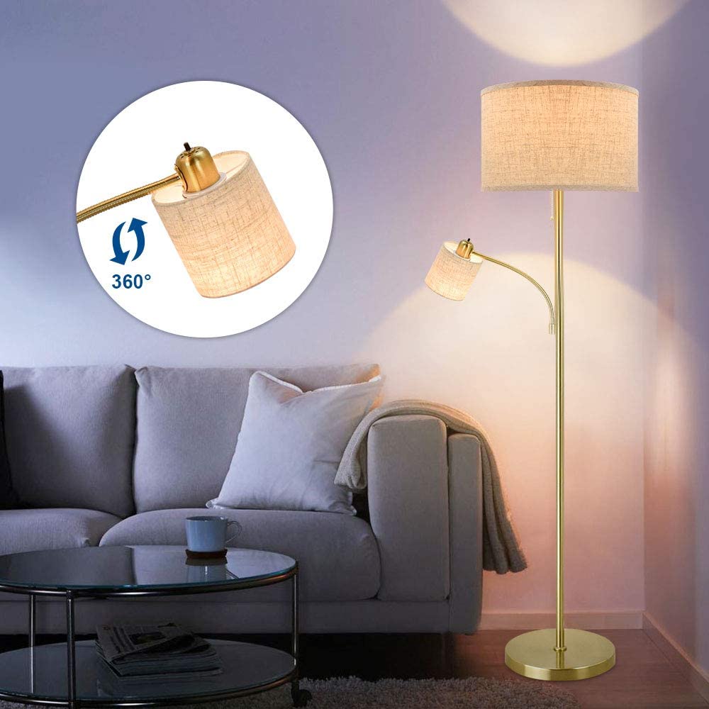 DLLT Rustic Floor Lamps for Living Room Modern Tall Pole Light with Adjustable Reading Light Vintage Standing Lamp for Contemporary Mid Century Bedr