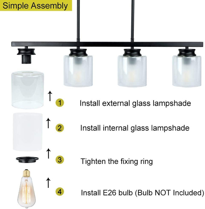 DLLT Kitchen Island Pendant Light Fixture, 4 Lights Metal Farmhouse Chandeliers, Vintage Flush Mount Ceiling Hanging Lighting with Glass Shade for Dining Room, Foyer, Restaurant, Bar - WSCDD24-B4 3 | Depuley